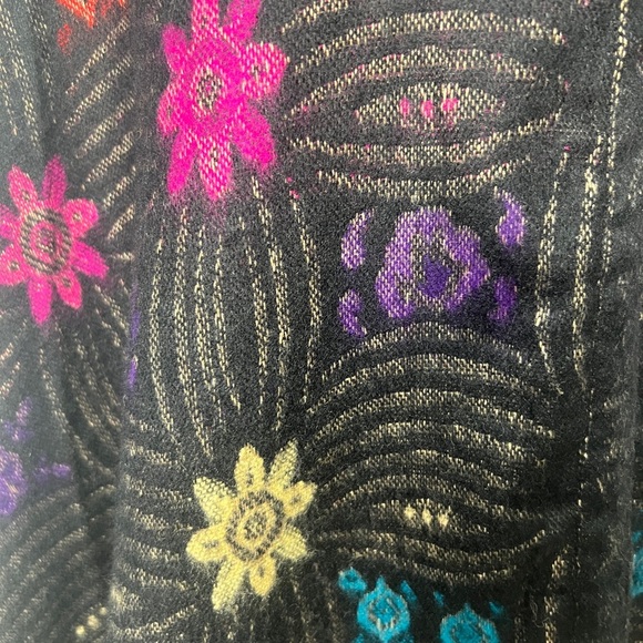 The Pyramid Collection Black Bright Floral Print Hooded Poncho Cape One Size - Picture 6 of 8